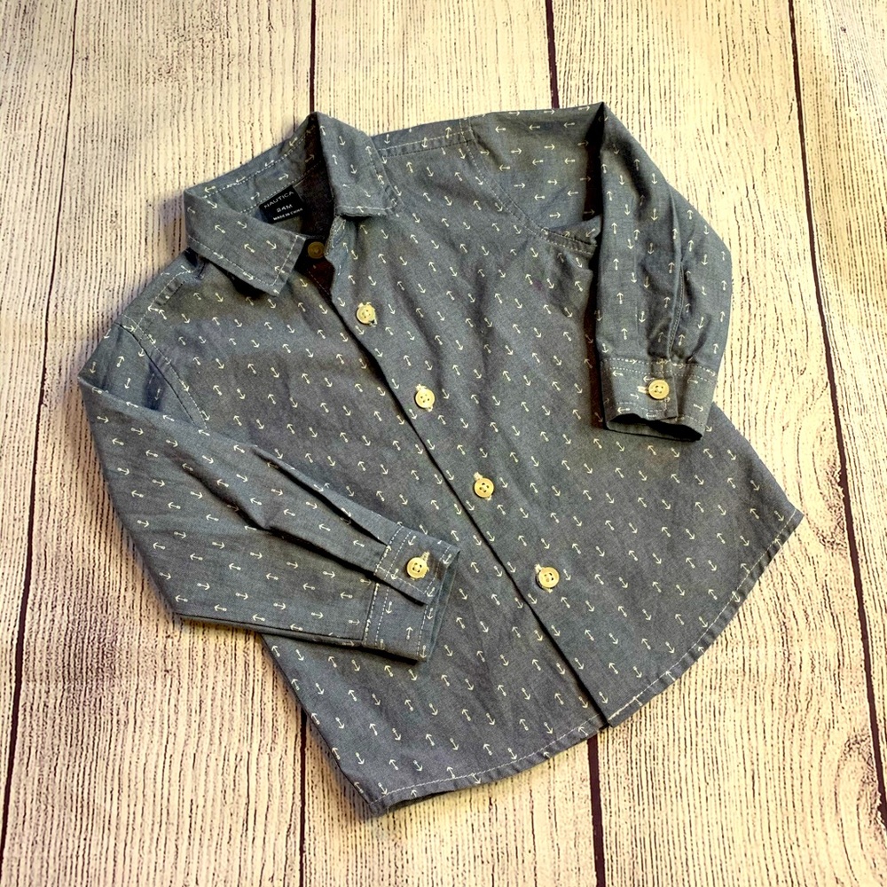 Boys Nautica Anchor Print Blue Button-Down